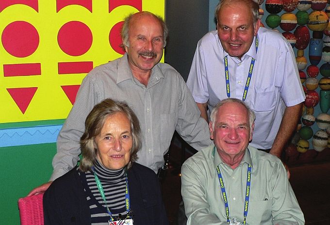Fig. 2.  Two past Elkan Lecturers and Dr Harshbarger together with Mrs Margaret Cooper who welcomed all the guests to the event.