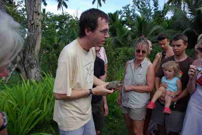 Fig. 8. Involving hotel guests in the release of yellow-bellied mud turtles at LaBriz.